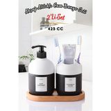 Lüks Ahşap Altlıklı Cam 2'Li Set Cool Sabun ve Diş Fırçalık - Banyo Seti BEYAZ NNDY-SBNLKBYZ