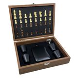 Lüks Ahşap Kutulu Mataralı Satranç Takımı Seti – 7 Parça Hediyelik Set