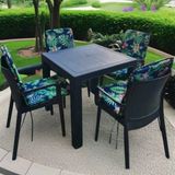 Lüks Arkalıklı Sandalye Minderi 4Lü 4Cm Süngerli Yeşil Yaprak 42X42