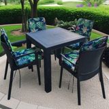 Lüks Arkalıklı Sandalye Minderi 6Lı 4Cm Süngerli Yeşil Yaprak Desen 42X42