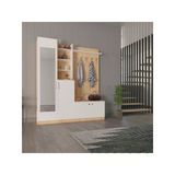 Lüks Aynalı Portmanto Askılı Vestiyer %100 Mdf Çok Raflı Ayakkabılık V03 Beyaz - Safir Meşe