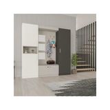 Lüks Aynalı Portmanto Askılı Vestiyer%100 MDF Çok Raflı Ayakkabılık V05 BEYAZ - ANTRASİT