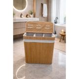 Lüks Bambu 3 Bölmeli Çamaşır Kirli Sepeti 52X32X60CM Büyük Boy 100 Lt (Sarı)