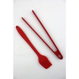 Lüks Büyük Boy Silikon 2 li Maşa Fırça Set Kırmızı 27cm