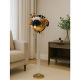 Lüks Büyük Boydan Camlı Lotus - Latex Aranjman - Metal Saksı Gold - 150 CM