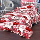 Lüks Dayanıklı Pamuklu Tek Kişilik Nevresim Takımı Çocuk Desen + Lastikli Çarşaf +1 Adet Yastık kılıflı - Beyaz - Kırmızı - 160 x 220 cm