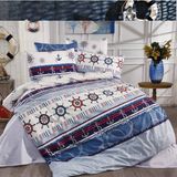 Lüks Dayanıklı Pamuklu Tek Kişilik Nevresim Takımı Çocuk Desen + Lastikli Çarşaf +1 Adet Yastık kılıflı - Lacivert - Beyaz - 160 x 220 cm