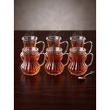 Lüks Detaylı Kulplu Cam Çay Bardağı Seti 6 Kişilik 150 Ml Beyaz