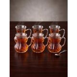 Lüks Detaylı Kulplu Cam Çay Bardağı Seti – 6 Kişilik 150 Ml