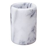 Lüks El Oyması Doğal Mermer Diş Fırçası ve Makyaj Fırçası Tutacağı - Banyo, Vanity, Ofis ve Masa Organizatörü için Ağır Hizmet Tayvan Yushan Taşı (8,4 cm x 11,5 cm, Off-Beyaz)