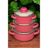Lüks Emaye 6 Parça Mini Tencere Seti 12/14/16 Cm Kırmızı Kr179-C