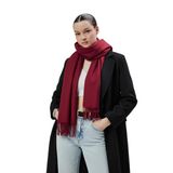 Lüks Fırfırlı Uzun Atkı, Yumuşak Dokuma Kumaş, Kış Sezonu için Şık Aksesuar Kışlık Şal (Bordo)