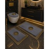 Lüks Gold Varaklı Ekru Peluş Banyo Paspas Takımı - Antrasit