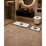 Lüks Gold Varaklı Ekru Peluş Banyo Paspas Takımı