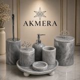 Lüks Gri Mermer Top Ayaklı 7 Parça Banyo Seti Gri - Beyaz