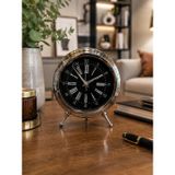 Lüks Gümüş Metal Dekoratif Masa Saati – Modern Roma Rakamlı Vintage Ayaklı Salon & Ofis Saati