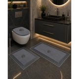 Lüks Gümüş Varaklı Ekru Peluş Banyo Paspası - Antrasit