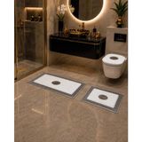 Lüks Gümüş Varaklı Ekru Peluş Banyo Paspası