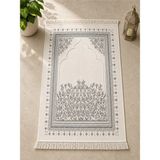 Lüks Kadife Dokuma Seccade Yumuşak Dokulu Saçaklı Mihrab Desenli Namaz Seccadesi Gri - 70 x 115 cm