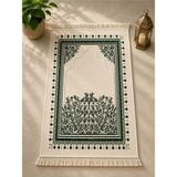 Lüks Kadife Dokuma Seccade Yumuşak Dokulu Saçaklı Mihrab Desenli Namaz Seccadesi Yeşil - 70 x 115 cm