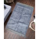 Lüks Kalın Yumuşak Peluş Kaydırmaz Taban Kadifeli Seccade - Gri - 80 x 133 cm