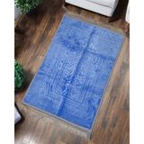 Lüks Kalın Yumuşak Peluş Kaydırmaz Taban Kadifeli Seccade - Mavi - 80 x 133 cm