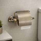 Lüks Kapaklı Kağıtlık Antik Sarı Banyo Wc Tuvalet Kağıdı Tutucu Duvara Monte Metal Şık Tasarım