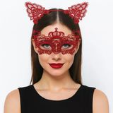 Lüks Kırmızı Dantel Taçlı Maske Seti 2 No - Parti, Balo, Kostüm Aksesuarı Mirsm0010k-E153-E240-2