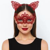 Lüks Kırmızı Dantel Taçlı Maske Seti 2 No