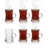 Lüks Kulplu Çay Fincanı 6 Adet | Kristal Berraklığında Cam | Estetik ve Ergonomik Tasarım Çay Bardağı Seti