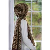 Lüks Medine Barok Bardürlü Leopar Desenli Bej - Gül Kurusu Renkli 75X195 Kırışmaz Şal Moss Krep Dikiş Tipi İtalyan Dikişli