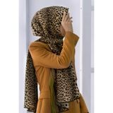 LÜKS MEDİNE BAROK BARDÜRLÜ LEOPAR DESENLİ BEJ - HAKİ RENKLİ 75X195 KIRIŞMAZ ŞAL MOSS KREP DİKİŞ TİPİ İTALYAN DİKİŞLİ