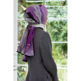 LÜKS MEDİNE BATİK DESENLİ GRİ - LİLA RENKLİ 75X195 KIRIŞMAZ ŞAL MOSS KREP DİKİŞ TİPİ İTALYAN DİKİŞLİ