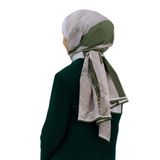 LÜKS MEDİNE GEOMETRİK DESENLİ BEJ - HAKİ RENKLİ 75X195 KIRIŞMAZ ŞAL MOSS KREP DİKİŞ TİPİ İTALYAN DİKİŞLİ