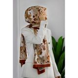 LÜKS MEDİNE İPEĞİ BAHAR DALI DESENLİ TABA RENKLİ 75X195 KIRIŞMAZ ŞAL MOSS KREP DİKİŞ TİPİ İTALYAN DİKİŞLİ