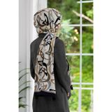 LÜKS MEDİNE İPEĞİ BOOMERANG DESENLİ GRİ RENKLİ 75X195 KIRIŞMAZ ŞAL MOSS KREP DİKİŞ TİPİ İTALYAN DİKİŞLİ