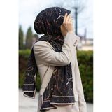 Lüks Medine İpeği Boya Damlası Desenli Bej Renkli 75X195 Kırışmaz Şal Moss Krep Dikiş Tipi İtalyan Dikişli