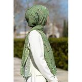 LÜKS MEDİNE İPEĞİ BOYA DAMLASI DESENLi HAKİ RENKLİ 75X195 KIRIŞMAZ ŞAL MOSS KREP DİKİŞ TİPİ İTALYAN DİKİŞLİ