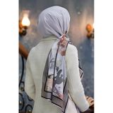 LÜKS MEDİNE İPEĞİ ÇİÇEK DESENLİ GRİ - SOMON RENKLİ 75X195 KIRIŞMAZ ŞAL MOSS KREP DİKİŞ TİPİ İTALYAN DİKİŞLİ