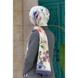 LÜKS MEDİNE İPEĞİ ÇİÇEK DESENLİ İNDİGO RENKLİ 75X195 KIRIŞMAZ ŞAL MOSS KREP DİKİŞ TİPİ İTALYAN DİKİŞLİ