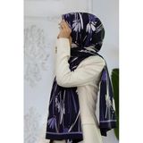 LÜKS MEDİNE İPEĞİ ÇİÇEK DESENLİ LACİVERT RENKLİ 75X195 KIRIŞMAZ ŞAL MOSS KREP DİKİŞ TİPİ İTALYAN DİKİŞLİ