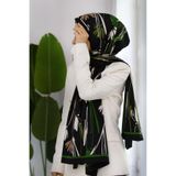 LÜKS MEDİNE İPEĞİ ÇİÇEK DESENLİ ZÜMRÜT YEŞİLİ RENKLİ 75X195 KIRIŞMAZ ŞAL MOSS KREP DİKİŞ TİPİ İTALYAN DİKİŞLİ