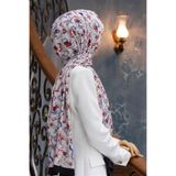 LÜKS MEDİNE İPEĞİ ÇİÇEKLİ GÜL KURUSU - İNDİGO RENKLİ 75X195 KIRIŞMAZ ŞAL MOSS KREP DİKİŞ TİPİ İTALYAN DİKİŞLİ