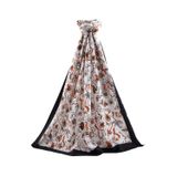 LÜKS MEDİNE İPEĞİ ÇİÇEKLİ KAHVERENEGİ - TABA RENKLİ 75X195 KIRIŞMAZ ŞAL MOSS KREP DİKİŞ TİPİ İTALYAN DİKİŞLİ