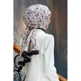 Lüks Medine İpeği Çiçekli Kırmızı - İndigo Renkli 75X195 Kırışmaz Şal Moss Krep Dikiş Tipi İtalyan Dikişli