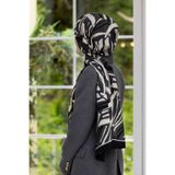 LÜKS MEDİNE İPEĞİ ÇİZGİ DESENLİ FÜME RENKLİ 75X195 KIRIŞMAZ ŞAL MOSS KREP DİKİŞ TİPİ İTALYAN DİKİŞLİ