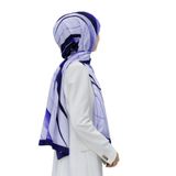 LÜKS MEDİNE İPEĞİ ÇİZGİ DESENLİ LACİVERT RENKLİ 75X195 KIRIŞMAZ ŞAL MOSS KREP DİKİŞ TİPİ İTALYAN DİKİŞLİ