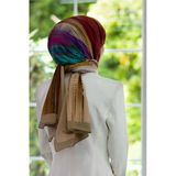 LÜKS MEDİNE İPEĞİ ÇİZGİ DESENLİ MÜRDÜM RENKLİ 75X195 KIRIŞMAZ ŞAL MOSS KREP DİKİŞ TİPİ İTALYAN DİKİŞLİ