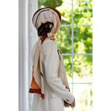 LÜKS MEDİNE İPEĞİ ÇİZGİ DESENLİ TABA RENKLİ 75X195 KIRIŞMAZ ŞAL MOSS KREP DİKİŞ TİPİ İTALYAN DİKİŞLİ