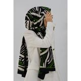 LÜKS MEDİNE İPEĞİ ÇİZGİ DESENLİ ZÜMRÜT YEŞİLİ RENKLİ 75X195 KIRIŞMAZ ŞAL MOSS KREP DİKİŞ TİPİ İTALYAN DİKİŞLİ